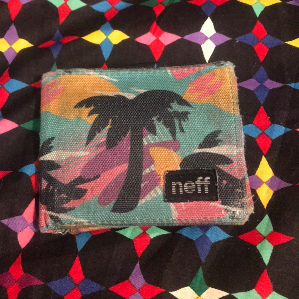multicolored tropical bifold neff wallet